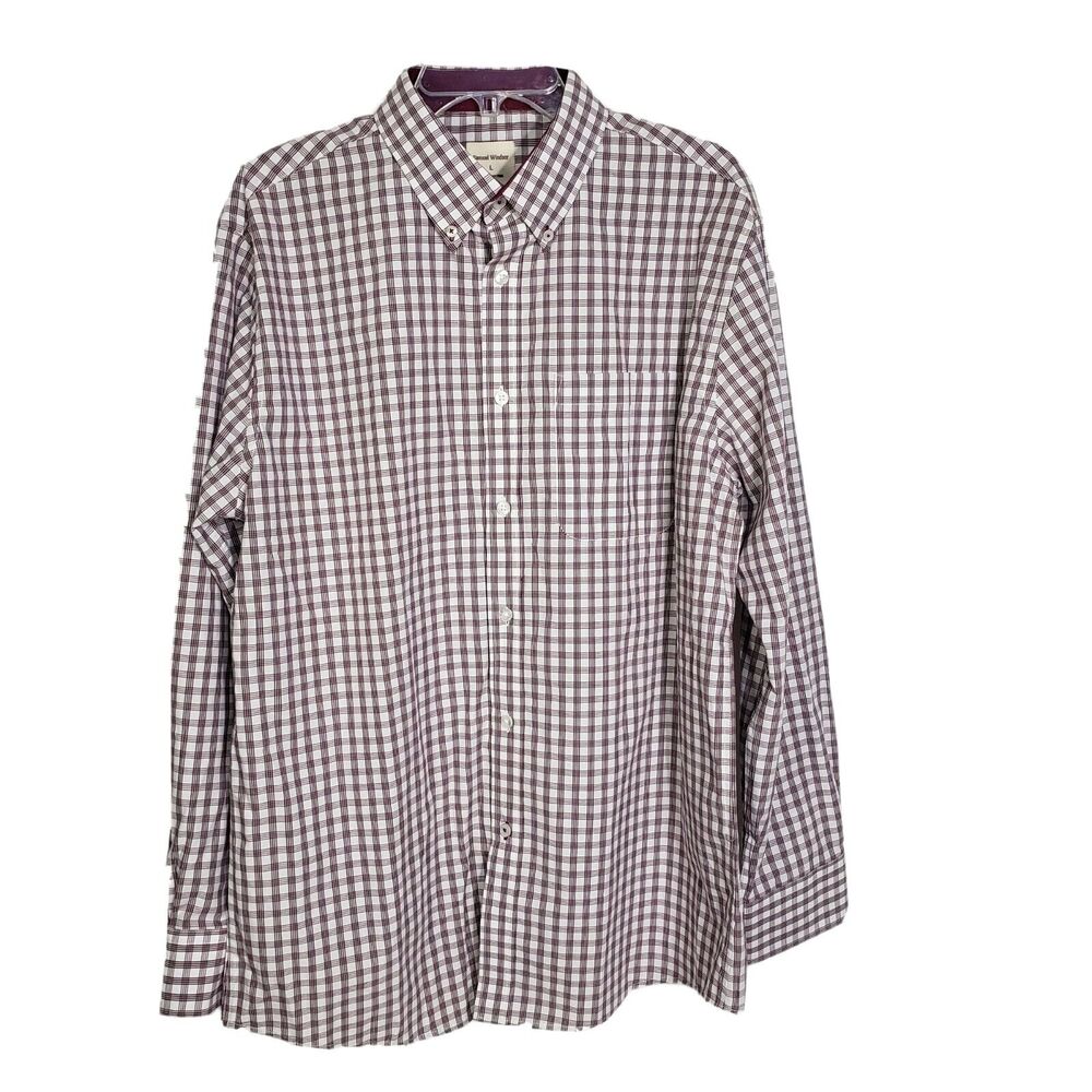 Samuel Windsor Mens Shirt Large Wine Plaid Cotton Button Up Long Sleeve Pocket
